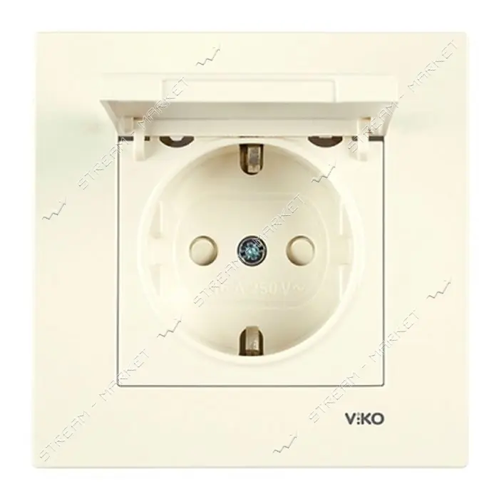 Розетка Viko Karre 0112 с заземлением и кришкой крем                                                