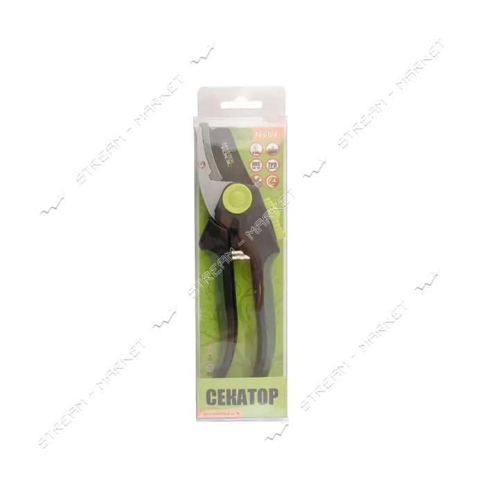 Секатор садовый Master-Tool 14-6124 ручки ABS плюс TPR тефлоновое лезвие Mn65 200мм                 
