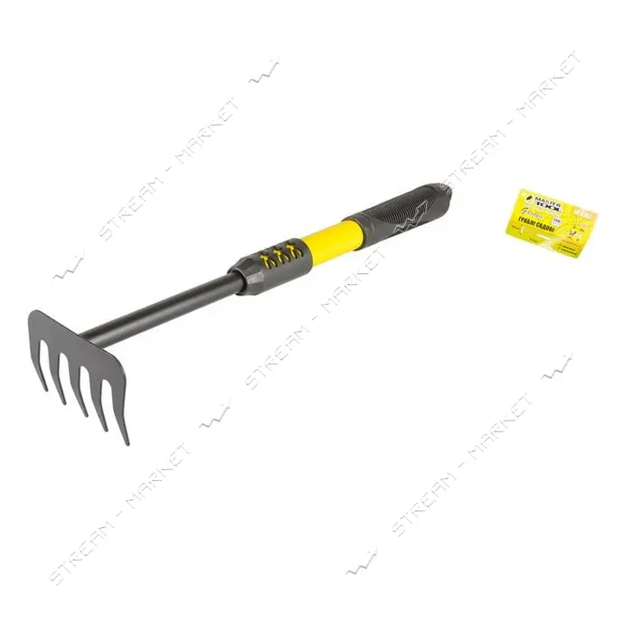 Грабли садовые Mastertool 14-6167 5 зубов с удлиненной ручкой и резиновым покрытием 410х100мм       
