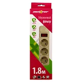 Сетевой фильтр Maxxter 3 гнезда 1.8 м зазем/выкл 10А