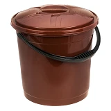 Ведро для пищевых продуктов R-Plastic с пластиковой ручкой и крышкой 12л коричневое