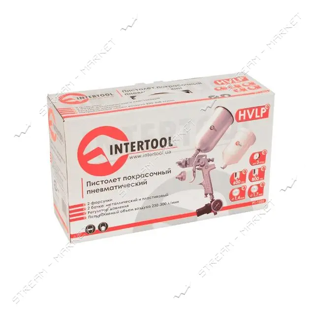 Краскораспылитель Intertool PT-1505 HVLP Steel PROF KIT 1.7мм в комплекте с доп. форсункой 1.4мм