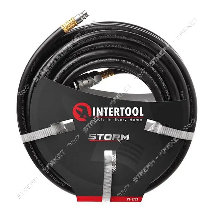 Шланг рез.воздушный армир-ый Intertool PT-1721 20атм 6x13мм 20м с быстроразъемными соед-ми