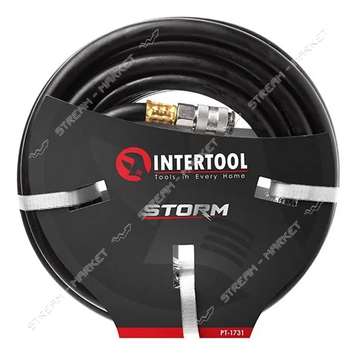 Шланг рез.воздушный армир-ый Intertool PT-1731 20атм 8x15мм 10м с быстроразъемными соед-ми