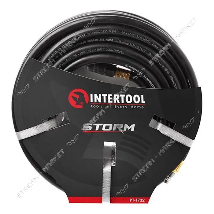 Шланг рез.воздушный армир-ый Intertool PT-1732 20атм 8x15мм 20м с быстроразъемными соед-ми          