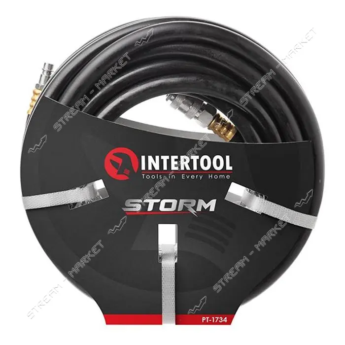 Шланг рез.воздушный армир-ый Intertool PT-1734 20атм 10x17мм 10м с быстроразъемными соед-ми         