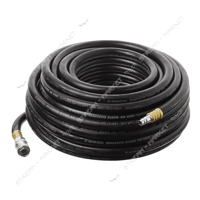 Шланг рез.воздушный армир-ый Intertool PT-1735 20атм 10x17мм 20м с быстроразъемными соед-ми