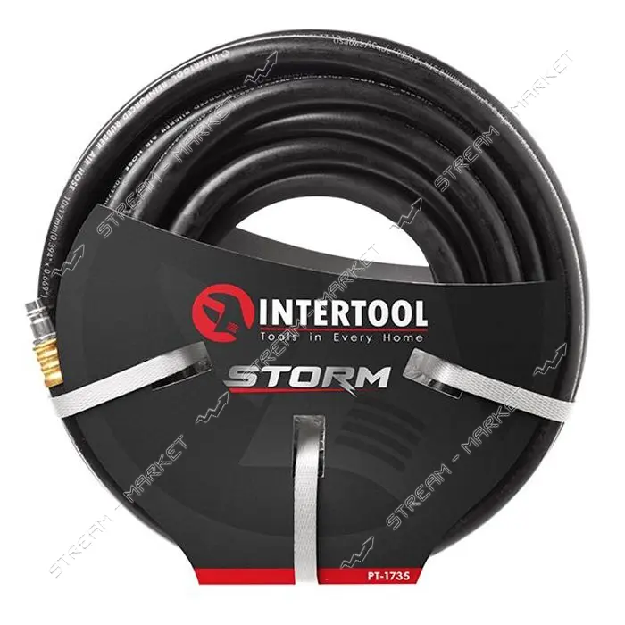 Шланг рез.воздушный армир-ый Intertool PT-1735 20атм 10x17мм 20м с быстроразъемными соед-ми