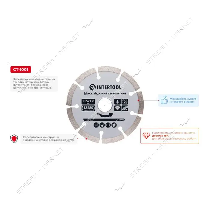 Диск отрезной Intertool CT-1001 сегментный алмазный 115мм 16-18%
