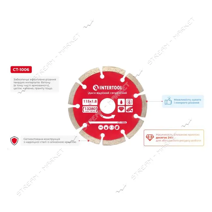 Диск отрезной Intertool CT-1006 сегментный алмазный 115мм 22-24%