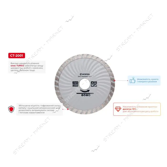 Диск отрезной Intertool CT-2001 Turbo алмазный 115мм 16-18%                                         