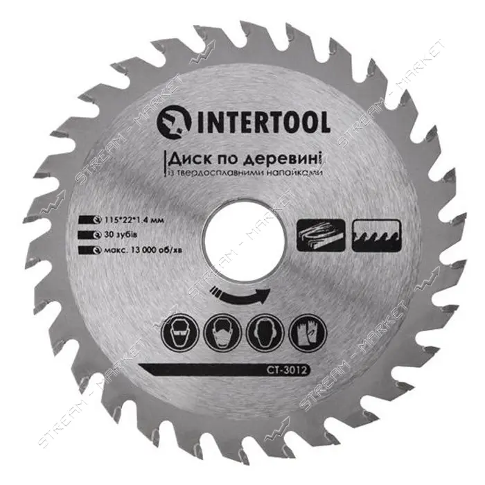 Диск пильный по дереву Intertool CT-3012 с твердосплавными напайками 115х22х1.4мм 30 зубьев