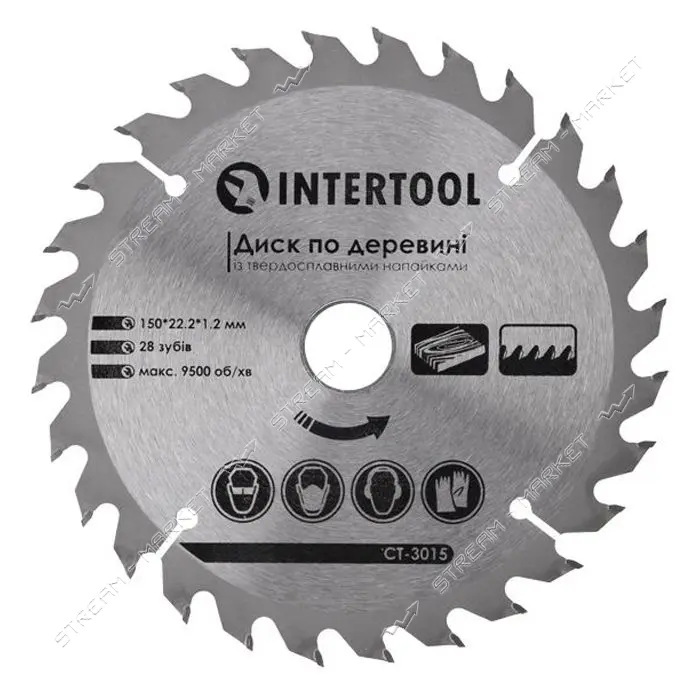 Диск пильный по дереву Intertool CT-3015 с твердосплавными напайками 150х22.2х1.5мм 27 зубьев       