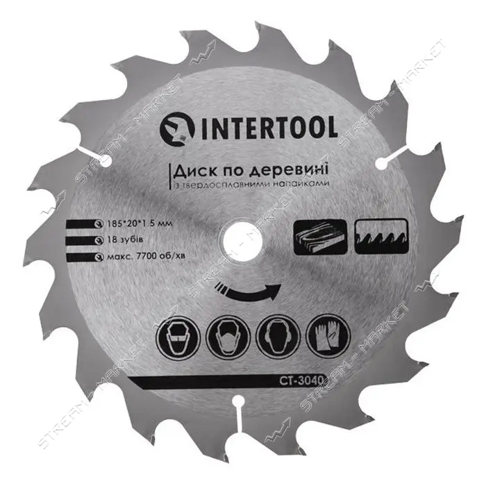 Диск пильный по дереву Intertool CT-3040 с твердосплавными напайками 185х20х1.5мм 18 зубьев