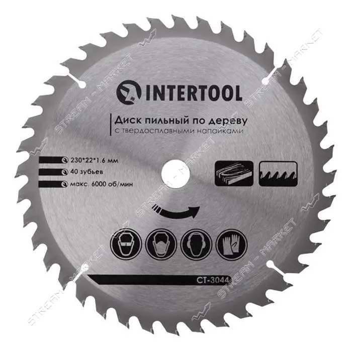 Диск пильный по дереву Intertool CT-3044 с твердосплавными напайками 230х22х1.6мм 40 зубьев