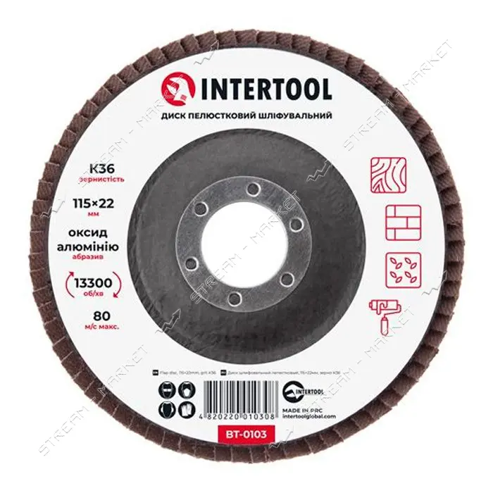 Диск шлифовальный лепестковый Intertool BT-0103 115х22мм зерно K36                                  