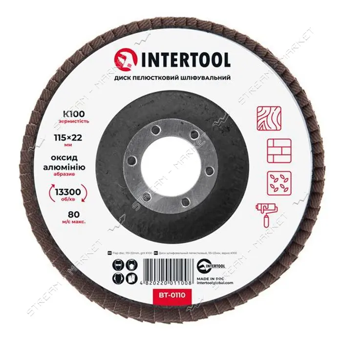 Диск шлифовальный лепестковый Intertool BT-0110 115х22мм зерно K100