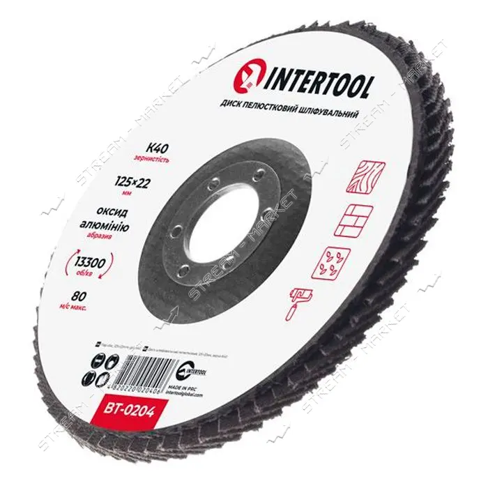 Диск шлифовальный лепестковый Intertool BT-0204 125х22мм зерно K40                                  