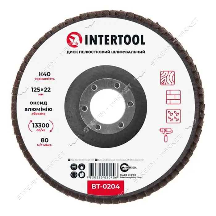 Диск шлифовальный лепестковый Intertool BT-0204 125х22мм зерно K40                                  
