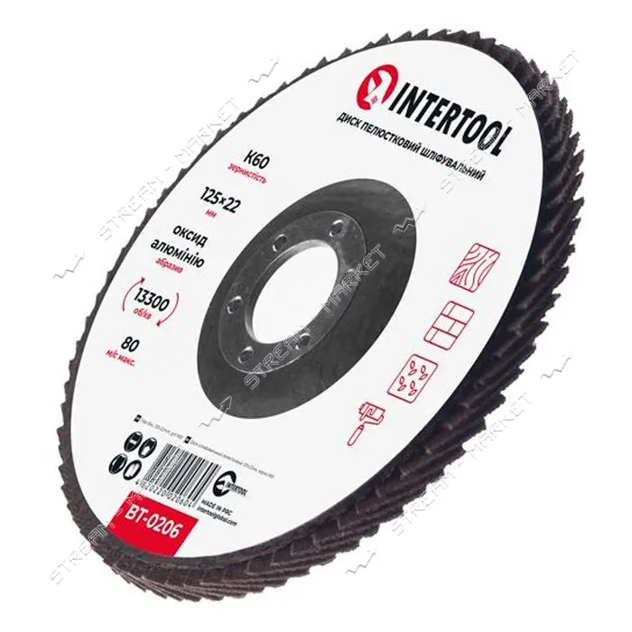 Диск шлифовальный лепестковый Intertool BT-0206 125х22мм зерно K60                                  