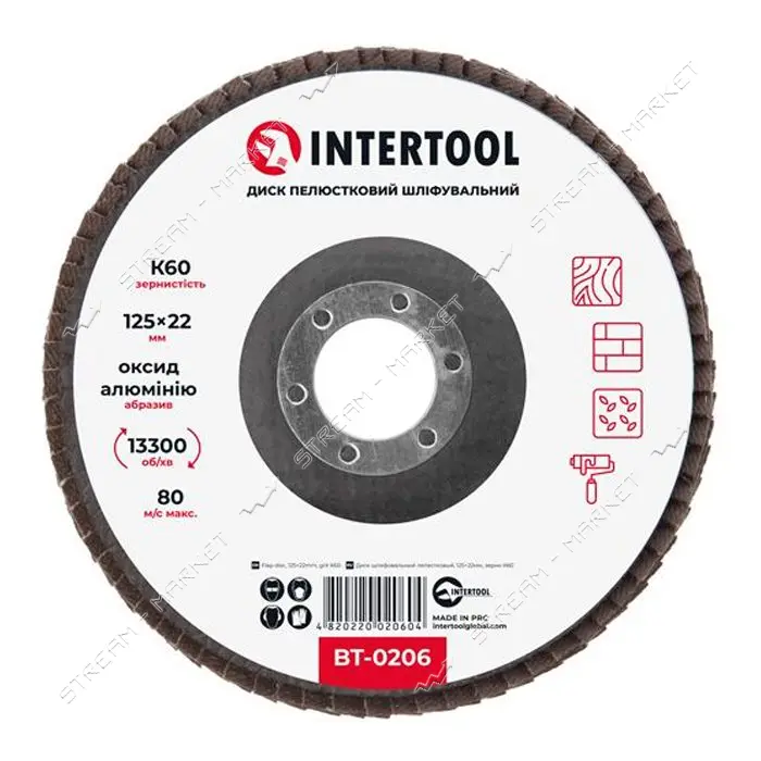 Диск шлифовальный лепестковый Intertool BT-0206 125х22мм зерно K60                                  