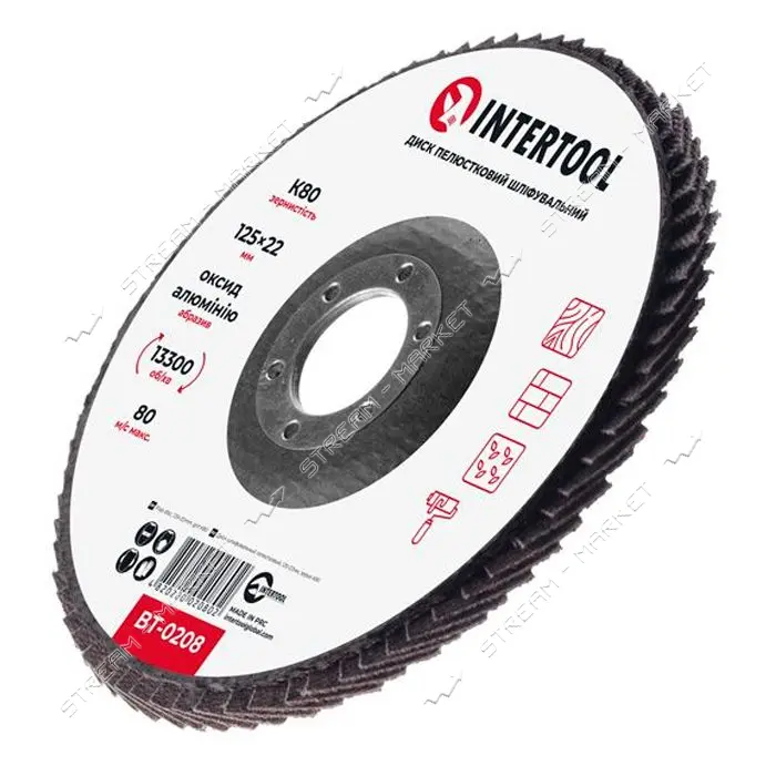 Диск шлифовальный лепестковый Intertool BT-0208 125х22мм зерно K80                                  