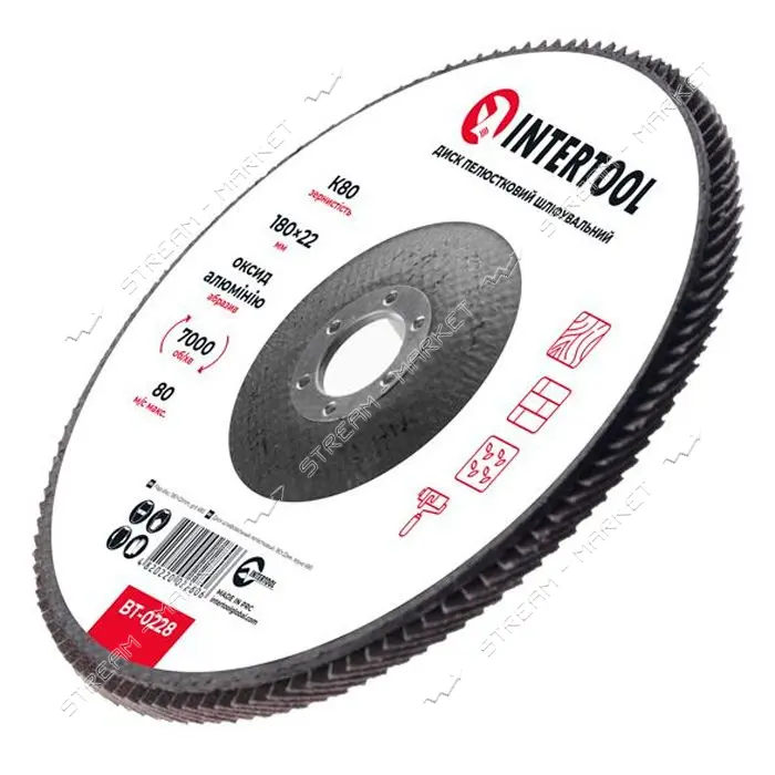 Диск шлифовальный лепестковый Intertool BT-0228 180х22мм зерно K80                                  