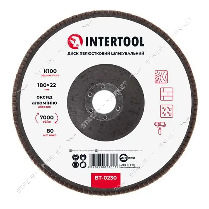 Диск шлифовальный лепестковый Intertool BT-0230 180х22мм зерно K100