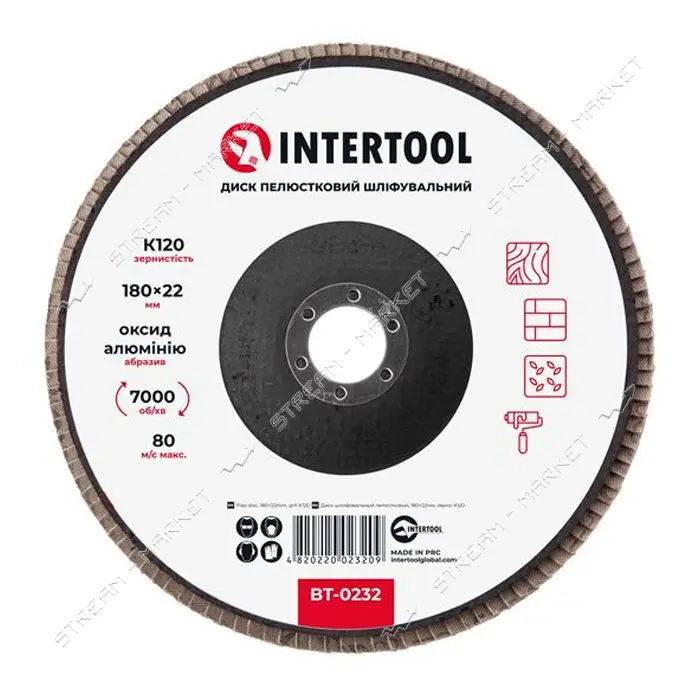 Диск шлифовальный лепестковый Intertool BT-0232 180х22мм зерно K120                                 