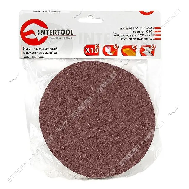 Круг наждачный Intertool BT-0508 самоклеющийся 125мм К80