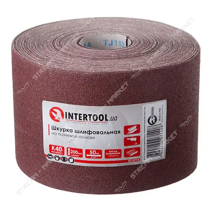 Шлифовальная шкурка на тканевой основе Intertool BT-0714 К40 20cм x 50м