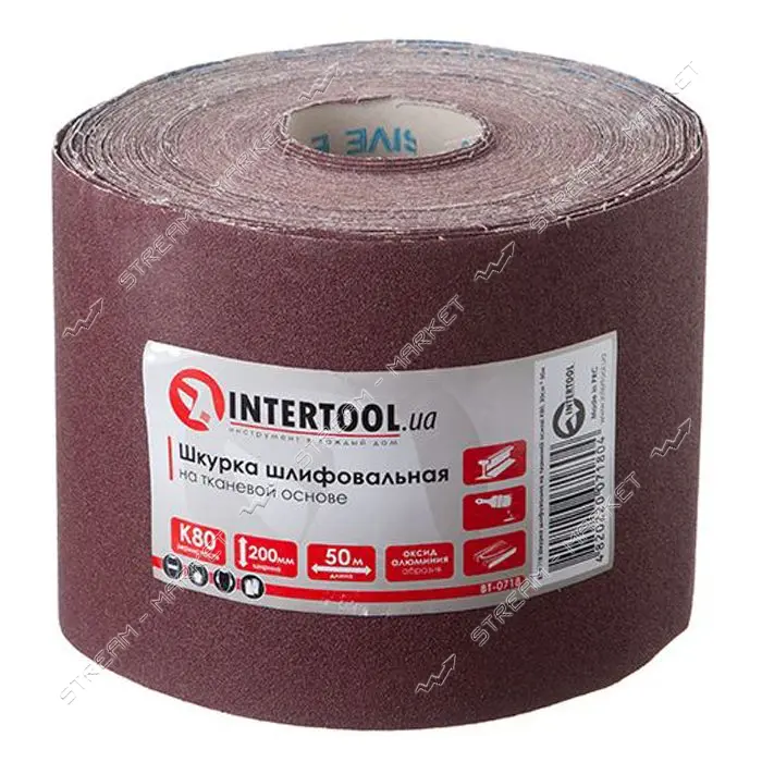 Шлифовальная шкурка на тканевой основе Intertool BT-0718 К80 20cм x 50м