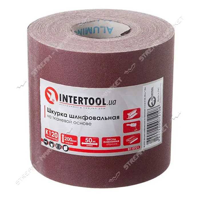 Шлифовальная шкурка на тканевой основе Intertool BT-0721 К120 20cм x 50м                            