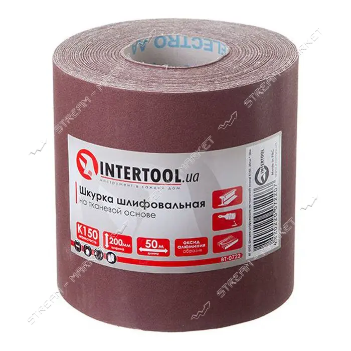 Шлифовальная шкурка на тканевой основе Intertool BT-0722 К150 20cм x 50м                            