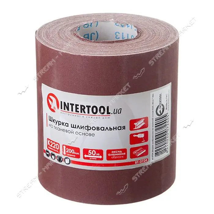 Шлифовальная шкурка на тканевой основе Intertool BT-0724 К220 20cм x 50м                            