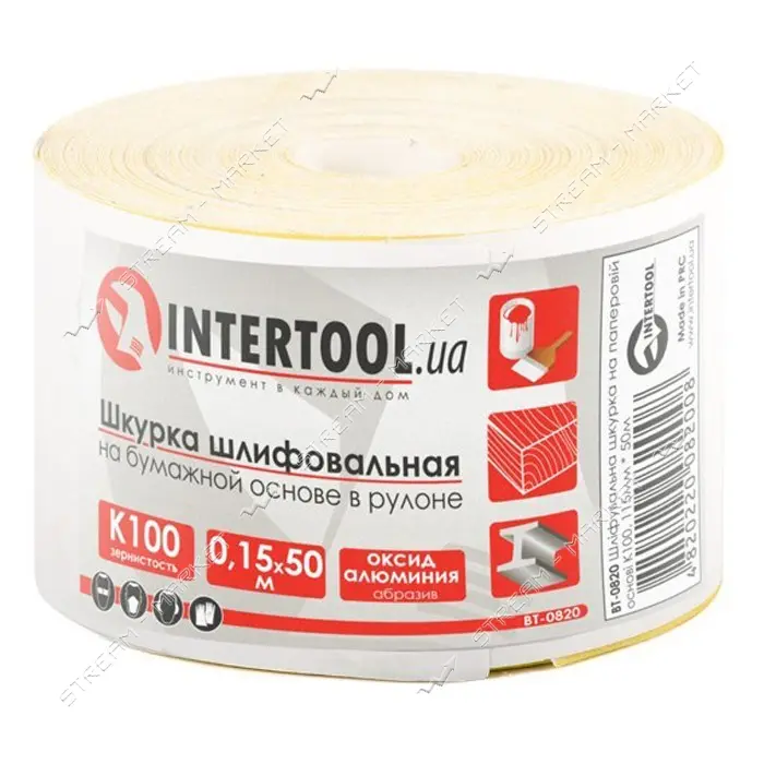 Шлифовальная шкурка Intertool BT-0820 на бумажной основе К100 115мм 50м                             