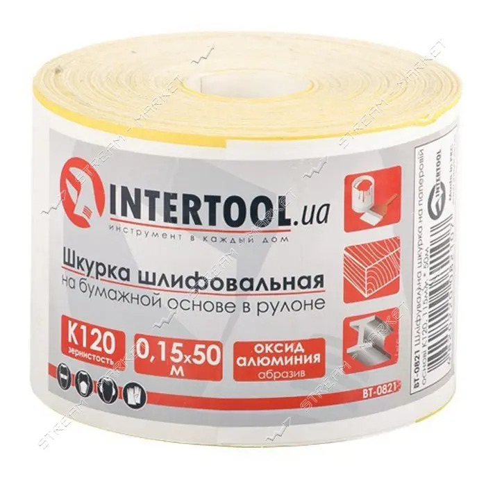 Шлифовальная шкурка Intertool BT-0821 на бумажной основе К120 115мм 50м