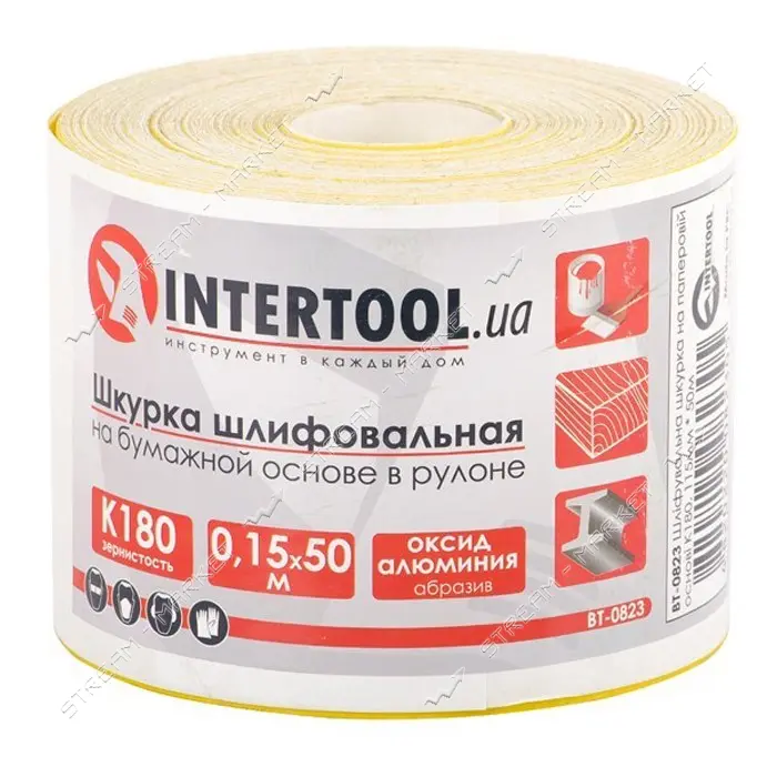Шлифовальная шкурка Intertool BT-0823 на бумажной основе К180 115мм 50м                             