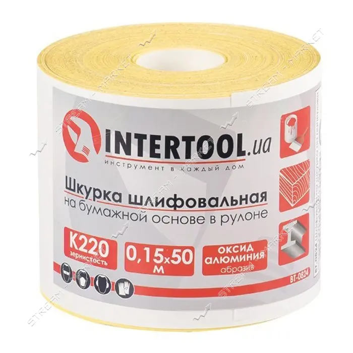 Шлифовальная шкурка Intertool BT-0824 на бумажной основе К220 115мм 50м