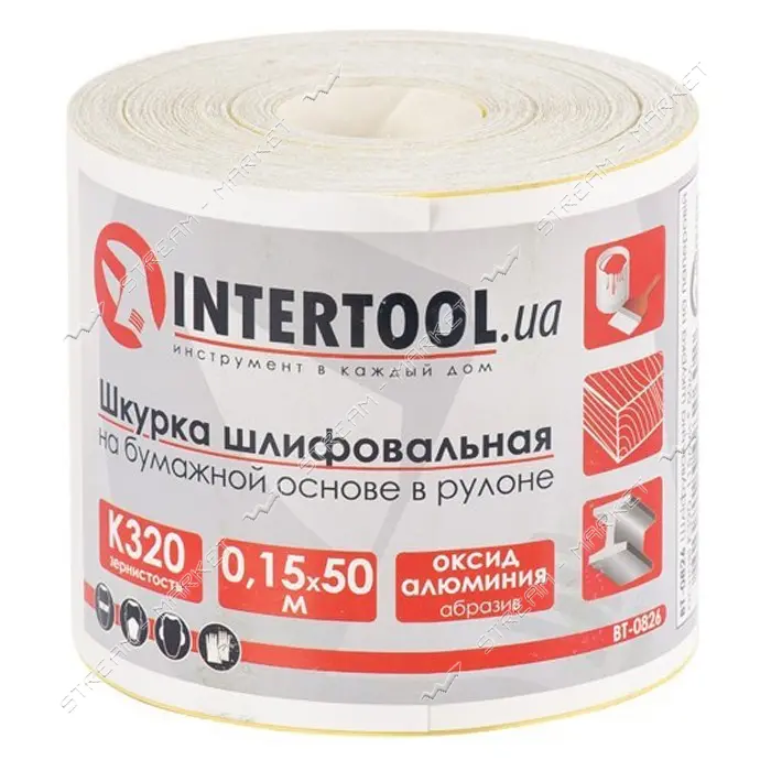Шлифовальная шкурка Intertool BT-0826 на бумажной основе К320 115мм 50м                             