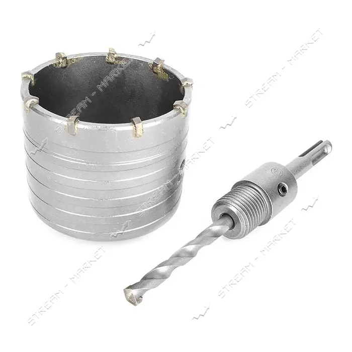 Комплект сверло корончатое по бетону Intertool SD-7075 75мм плюс переходник SDS Plus 100мм