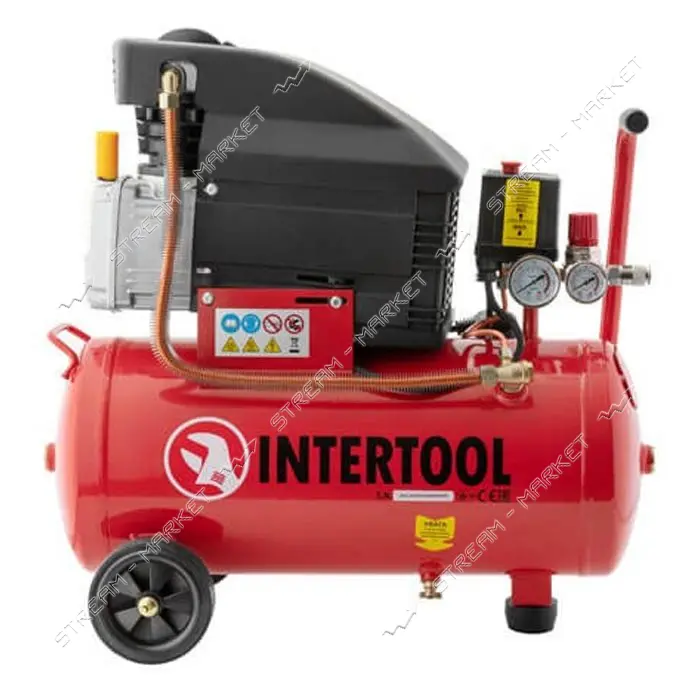 Компрессор поршневой Intertool PT-0010 24л 1.5кВт 8 атмосфер 206л/мин                               