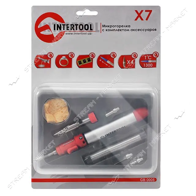 Микрогорелка Intertool GB-0005 12мл с комплектом аксессуаров 7шт
