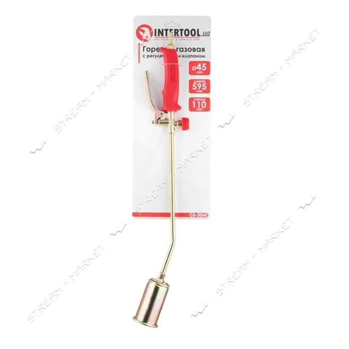 Горелка газовая Intertool GB-0044 с регулятором и клапаном 595мм сопло 110мм d 45мм