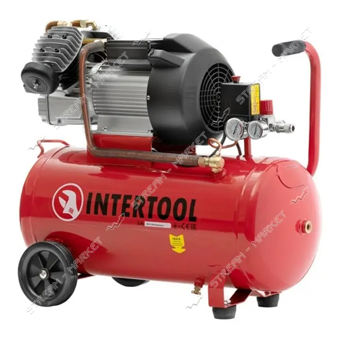 Компрессор Intertool PT-0007 50л 3кВт 220В 8атм 420л/мин 2 цилиндра                                 