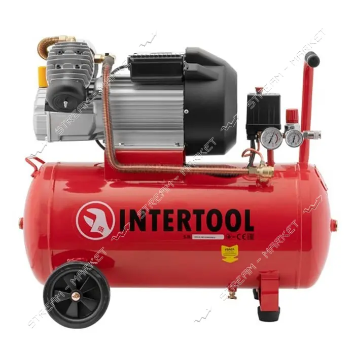 Компрессор Intertool PT-0007 50л 3кВт 220В 8атм 420л/мин 2 цилиндра                                 