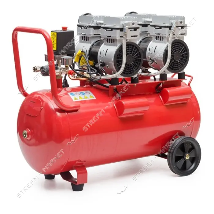Компрессор Intertool PT-0023 50л 2х0.75кВт 220В 8атм 270л/мин малошумный безмасляный 4 цил.