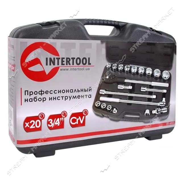 Набор профессионального инструмента Intertool ET-6023 3/4" 20шт 19-50мм пластиковый кейс