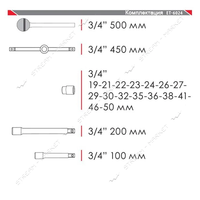 Набор инструментов Intertool ET-6024 3/4" 20шт 19-50мм металлический кейс                           