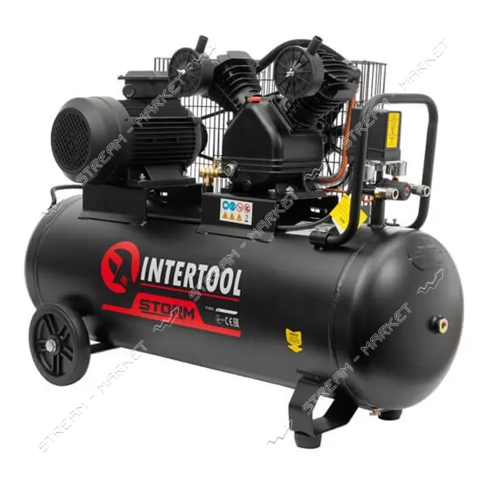 Компрессор Intertool PT-0013 100л 3кВт 380B 8 атм 500л/мин 2 цилиндра